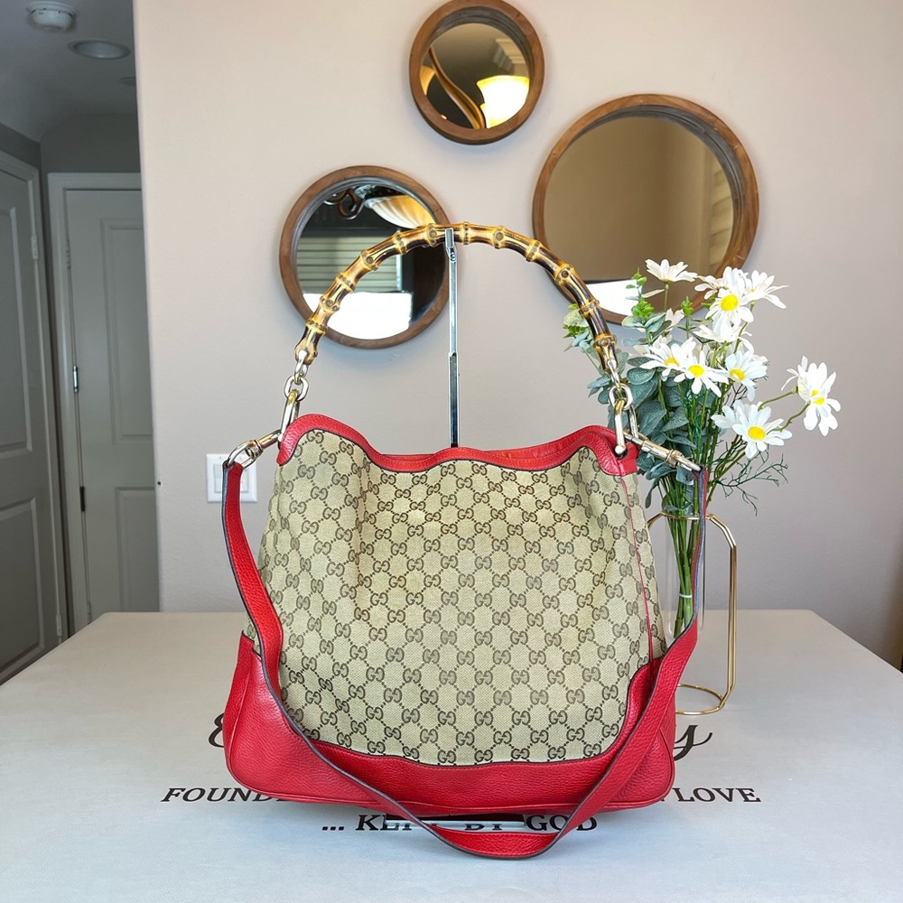 Gucci GG Logo Bamboo Shoulder Bag Totes